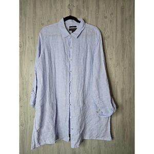 Tahari Light Blue Linen Tunic Shirt